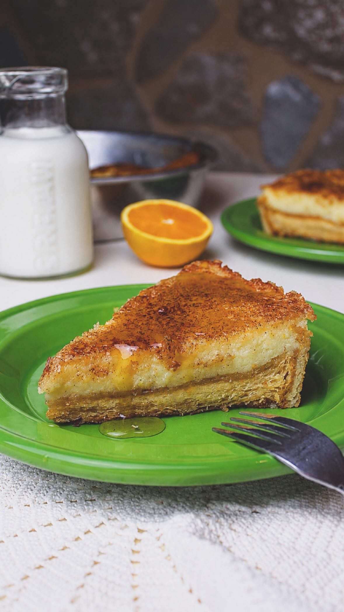 Cinnamon Roll Galatopita with Orange Cream (Γαλατόπιτα με Κανέλα και Κρέμα Πορτοκαλιού)