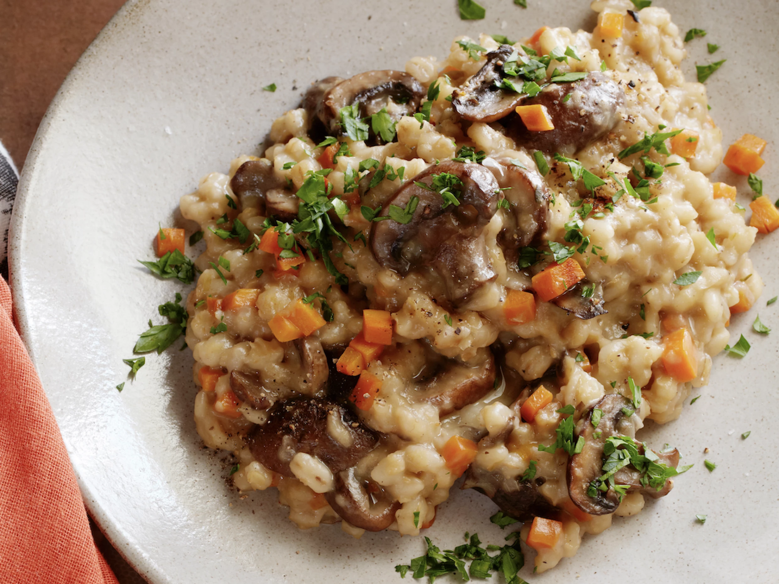 Slow Cooker Mushroom Barley Risotto