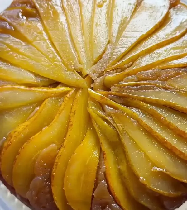 Upside Down Pear Cake with Vanilla Bean Custard