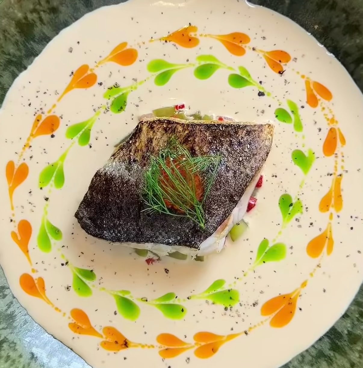 Ajo Blanco with Grape Tartare and Sea Bass