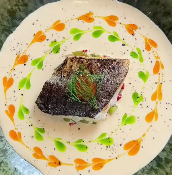 Ajo Blanco with Grape Tartare and Sea Bass