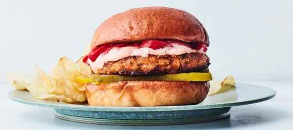 Salmon Burgers with Red Pepper Mayo