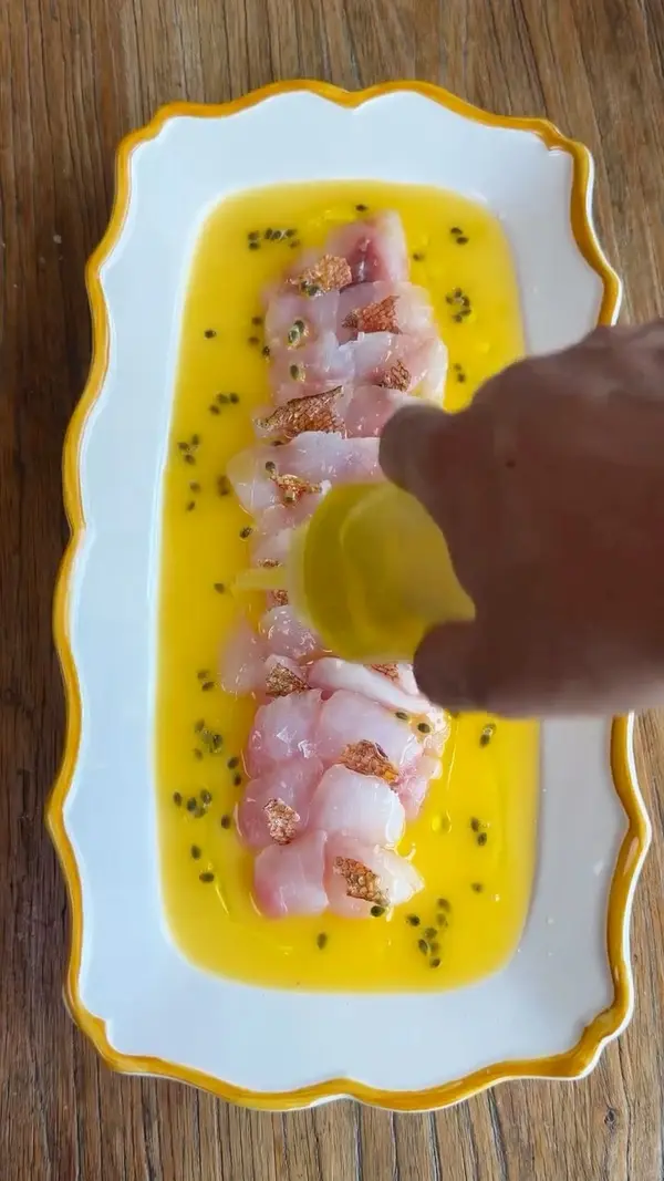 Tropical Red Rock Cod Crudo with Mango, Habanero & Passion Fruit