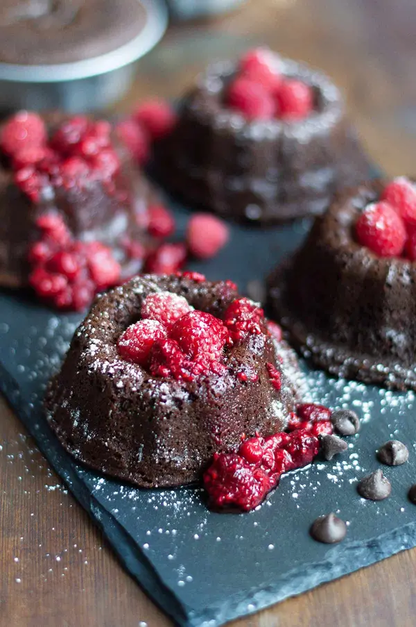Chocolate Bundt Cakes with Raspberry Compote