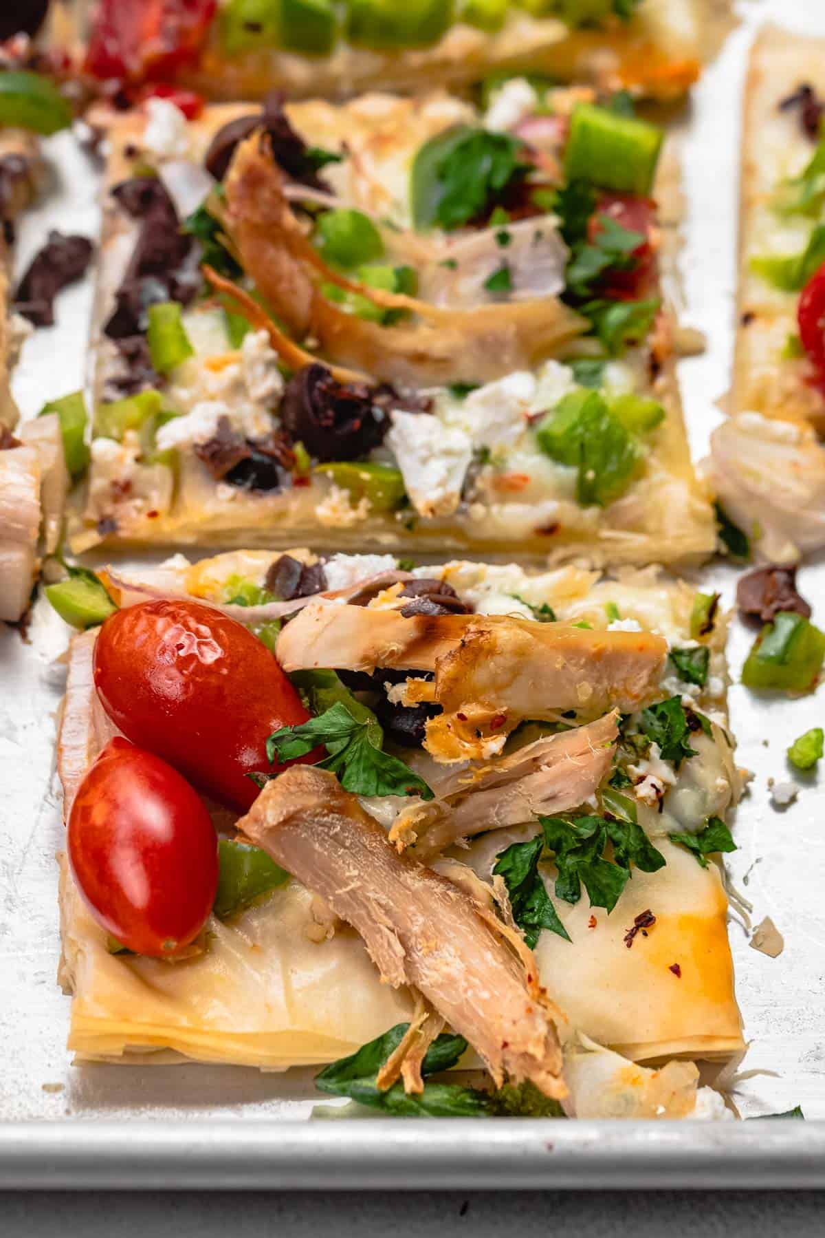 Sheet Pan Phyllo Dough Pizza with Vegetables (Crispy Pizza Dough)
