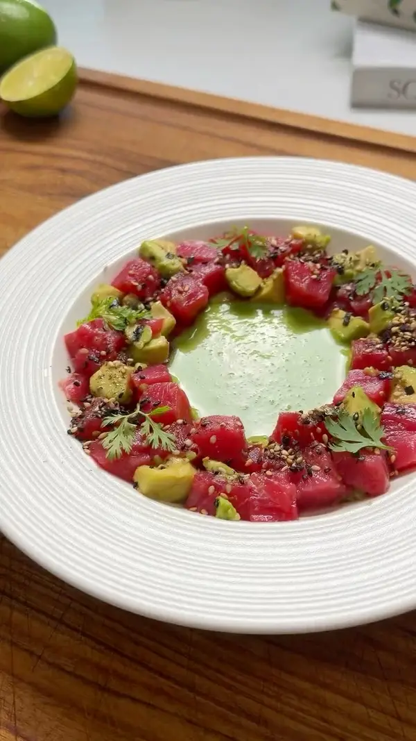 Tuna & Avocado Tartare with Spicy Fennel & Poblano Gazpacho