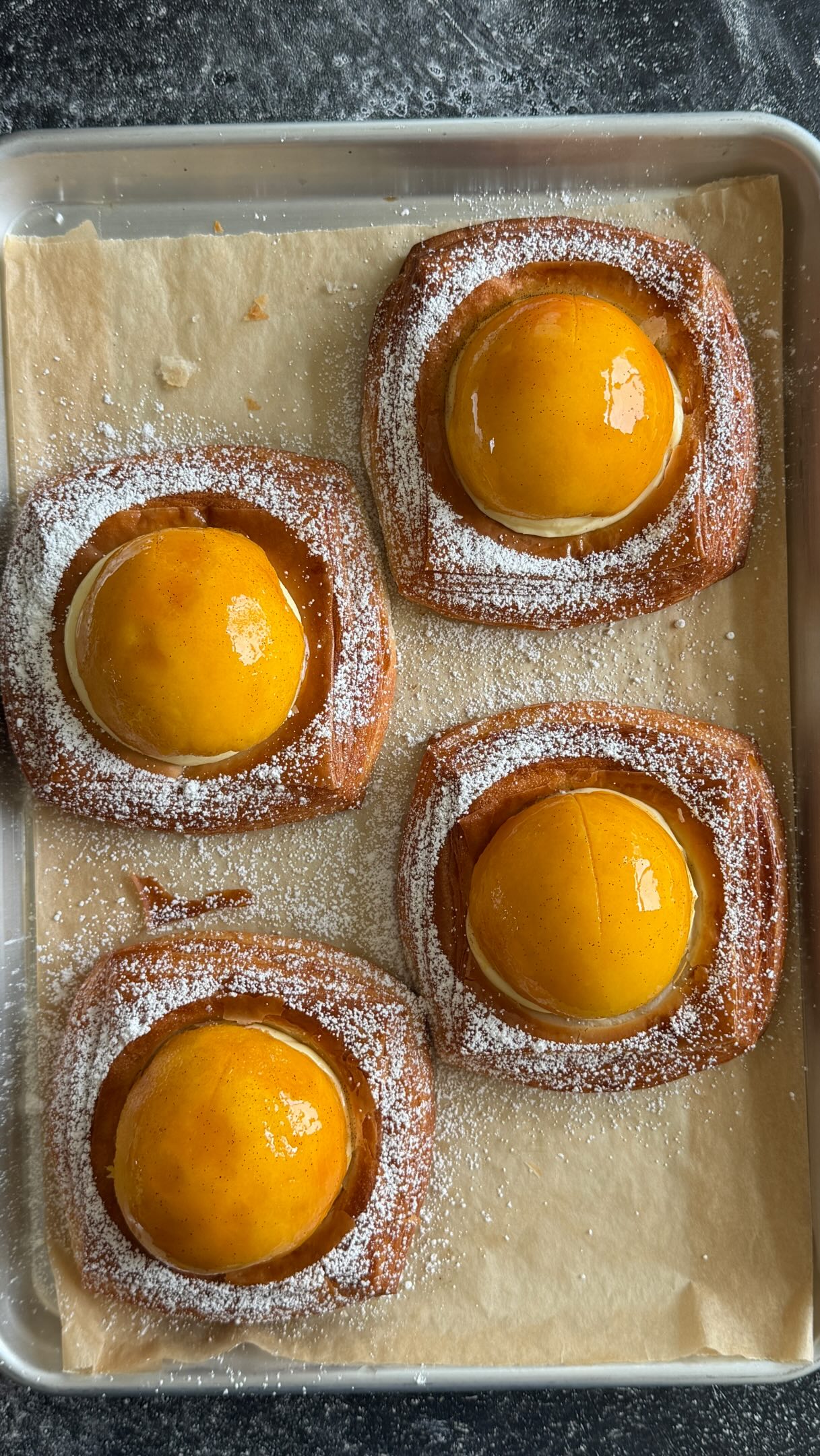 Peach Danishes with Peach Compote and Crème Fraîche Custard