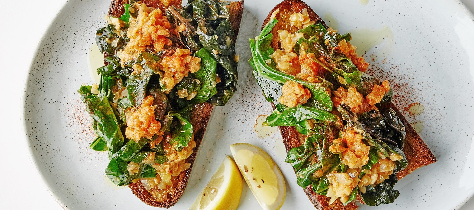 Lentil-Smothered Greens on Fried Bread