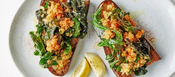 Lentil-Smothered Greens on Fried Bread