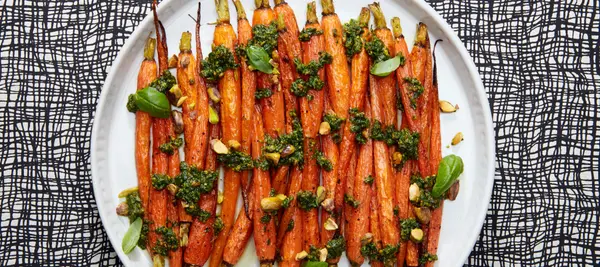 3-Ingredient Roasted Carrots with Pistachio Pesto